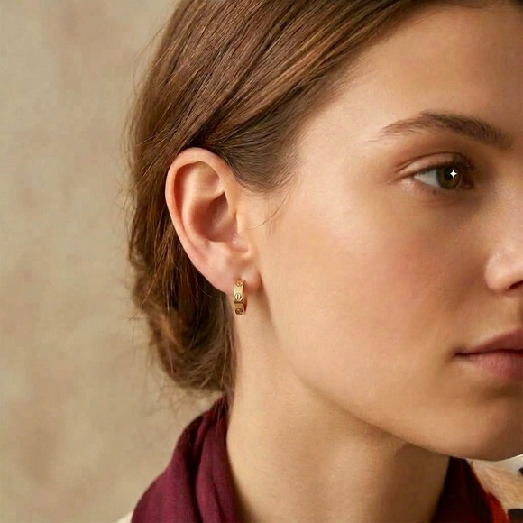 Gold Screw Huggie Hoops earrings - Picture 6 of 6